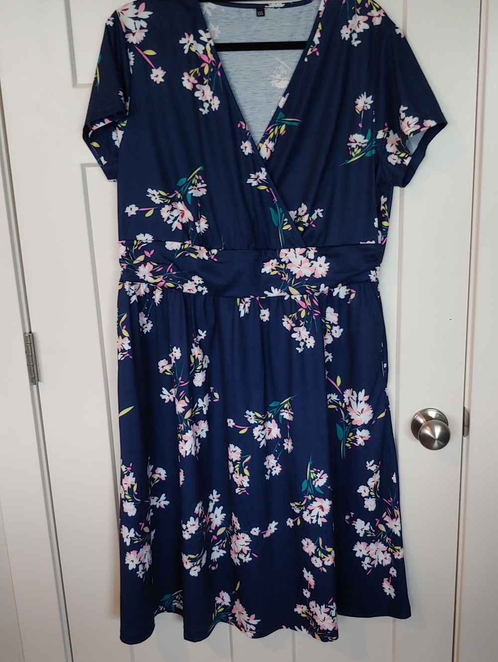 Navy Floral Wrap-Style Women's Dress